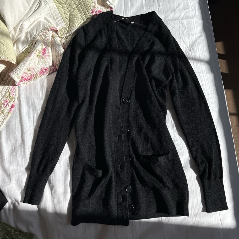 LOFT Black Cardigan Sweater Lightweight Knit